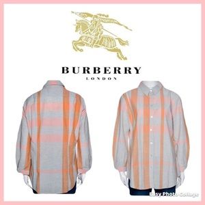 Burberry Brit orange, pink & grey plaid blouse